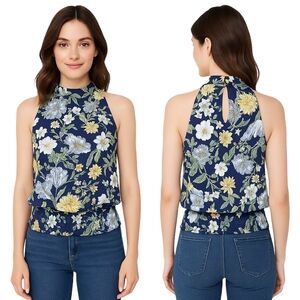 RACHEL ROY Floral Halter Top Womens Small Blue Yellow Sleeveless NWT Boho Hippie